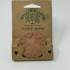 Vintage Shaker Hearth Terra Cotta Cookie Stamp Press Star With Blue Handle